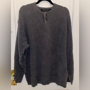 vintage • structure button v-neck thermal sweater